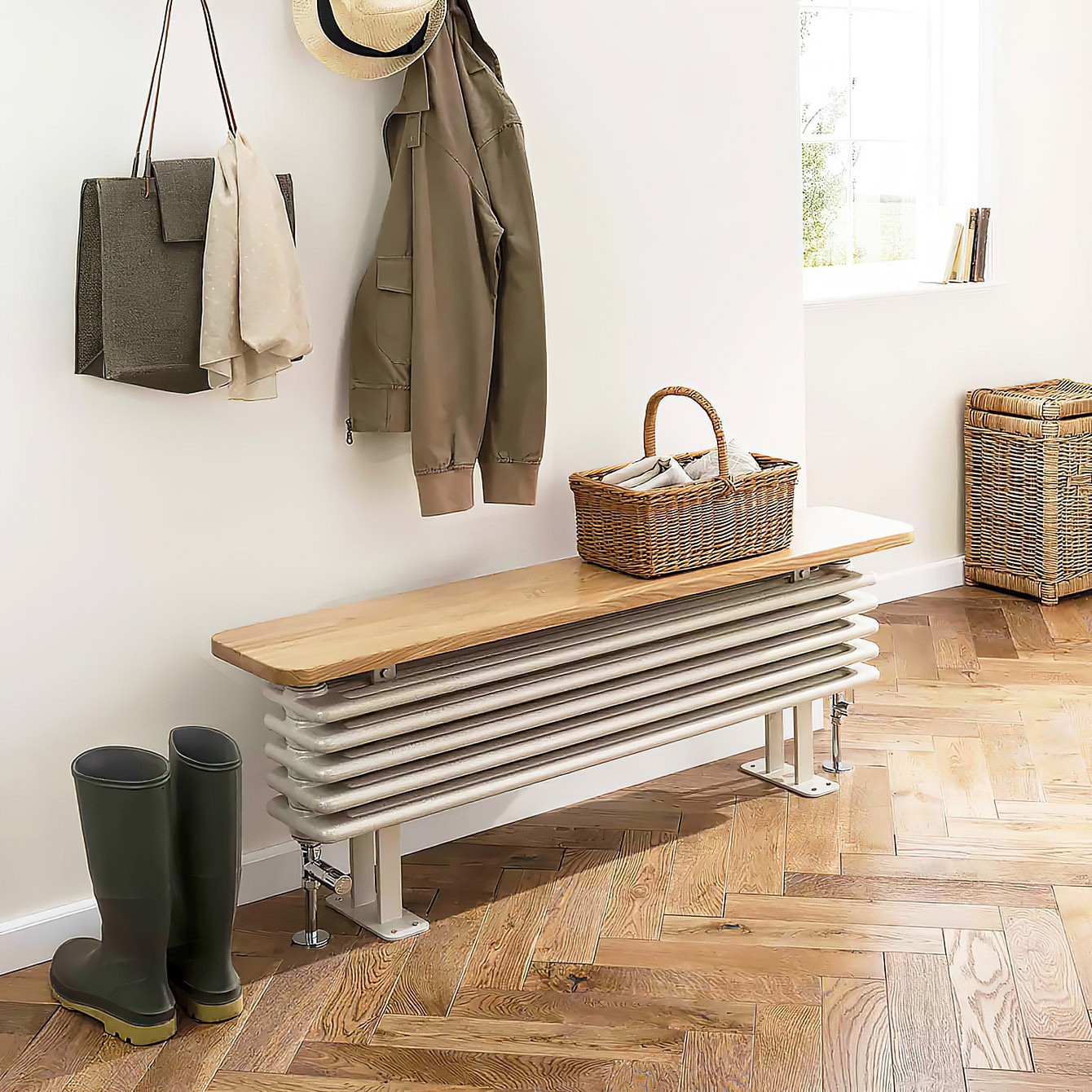 Bench Horizontal - Stilvoller TRC Heizkörper mit hölzerner Sitzbank für Küche & Flur | Radiamo