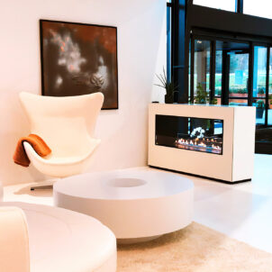 Montreal Furniture - Moderner DECOFLAME Designer-Standkamin (Raumtrenner) | Radiamo