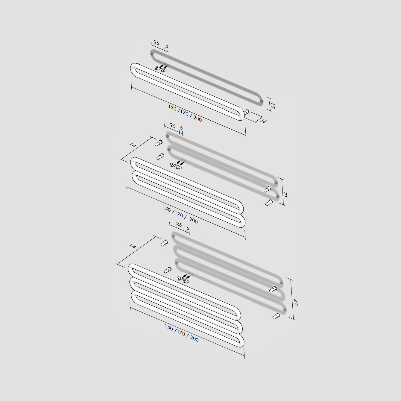 Tubone Single (H) - Horizontaler ANTRAX IT Heizkörper inkl. Ventile von Andrea Crosetta | Radiamo