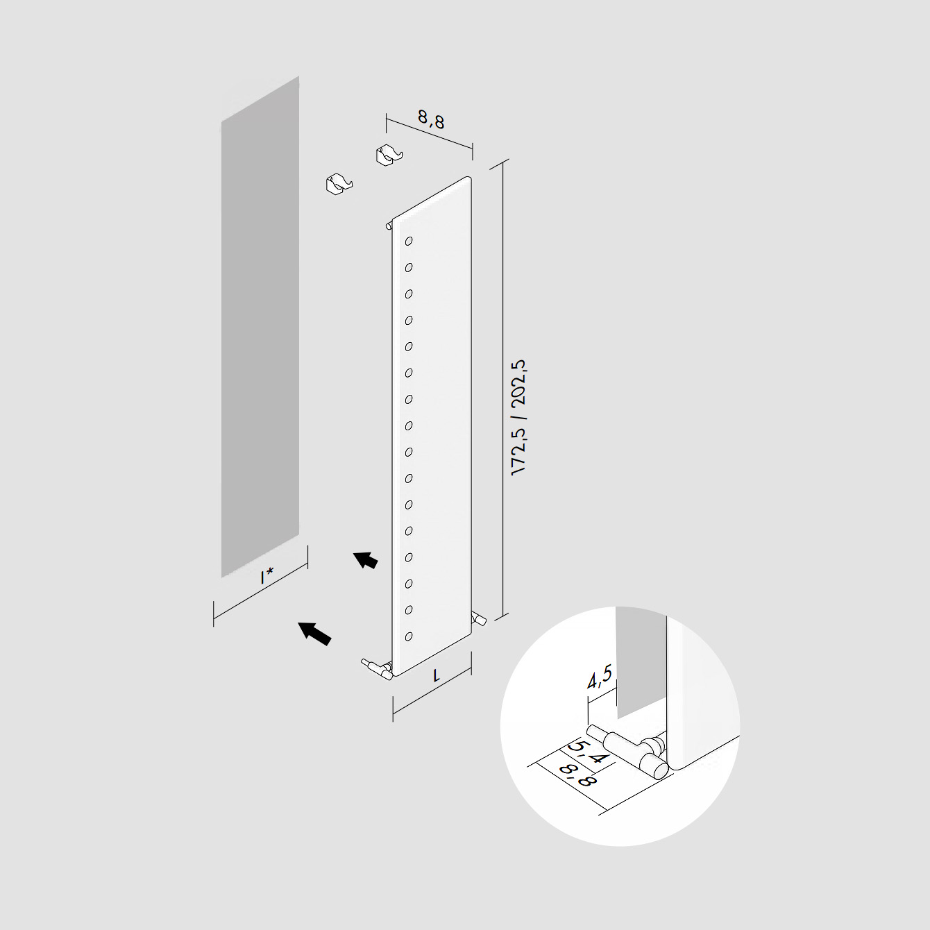 Flat Inox (V) - Vertikales ANTRAX IT Heizpaneel (Edelstahl-Finish) von Andrea Crosetta | Radiamo