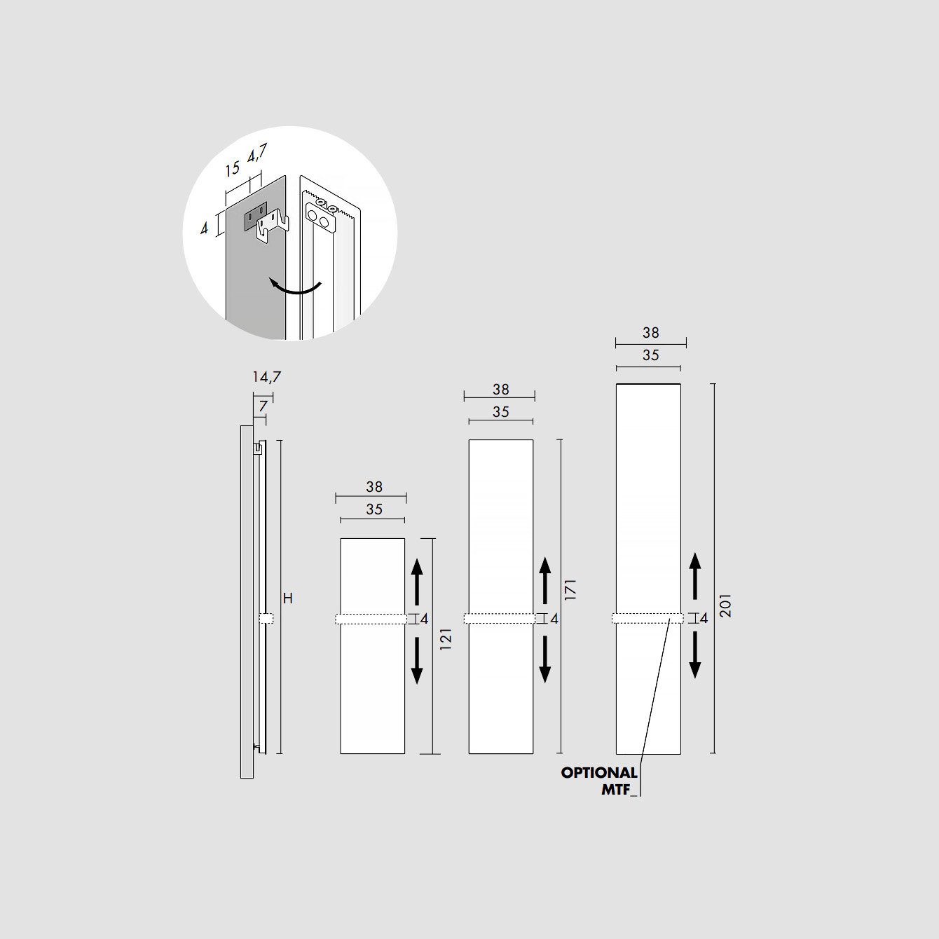 Tavola Liscia (V) - Vertikales (4mm) ANTRAX IT Aluminium-Heizpaneel von Andrea Crosetta | Radiamo
